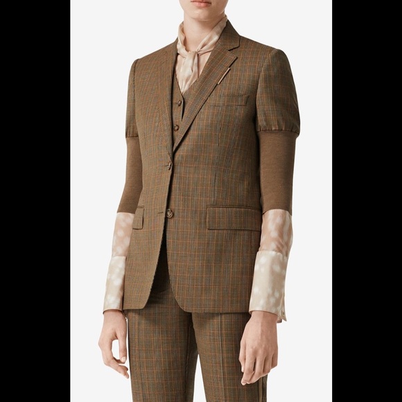 Burberry knitted sleeve houndstooth tailored wool jacket - Picture 5 of 14